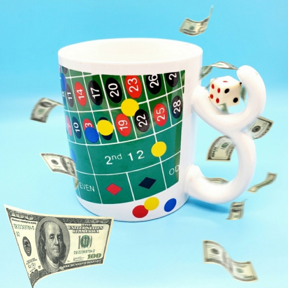 Roulette die handle beverage mug gambling  Vegas